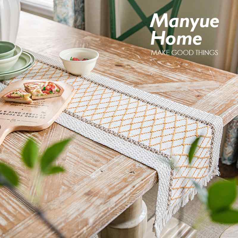 テーブルランナー オシャレ 北欧 編み リネン 綿 ジュート 黒 赤 断熱 マット クロス フリンジ 布 コー..