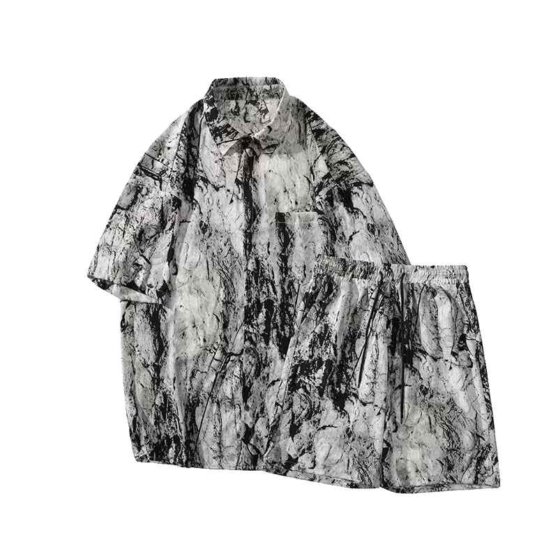 シャツ メンズ 派手 カラフル 半袖 夏 薄手 セットアップ ハーフパンツ 半ズボン 大きいサイズ 黒 胸元 ポケット ラフ カジュアル