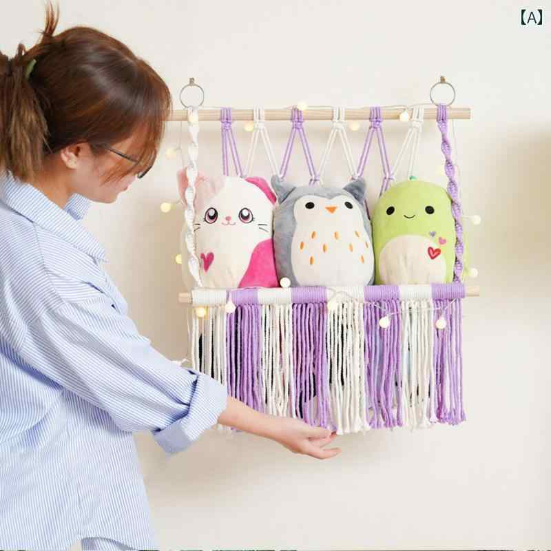 壁掛け 収納 おしゃれ 北欧 マクラメ編み タペストリー ウォールポケット ホルダー ラック おもちゃ ぬいぐるみ ハンギング コットン ロープ フリンジ ぶら下げ 整理整頓 インテリア 装飾 雑貨 寝室 リビング 子供部屋 シンプル ナチュラル モダン