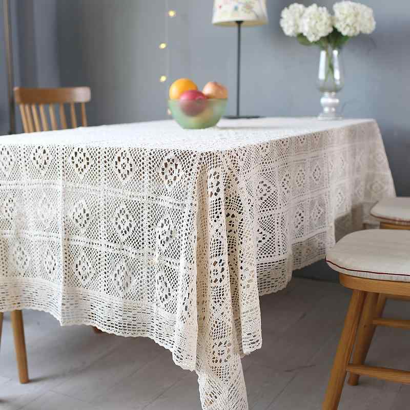 テーブルクロス おしゃれ レトロ コットン レース かぎ針編み ガーデン机 キッチン リビング シンプル カントリー風 アメリカン 長方形 ベージュ