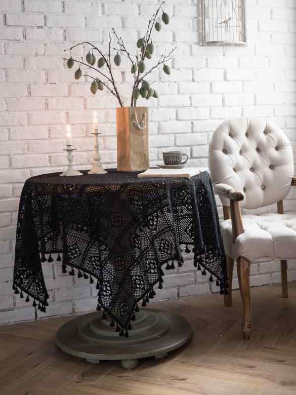 テーブルクロス おしゃれ レトロ タッセル インテリア かぎ針編み ラウンド型 正方形 キッチン リビング ダイニング アメリカン 多用途 緑 ベージュ 黒