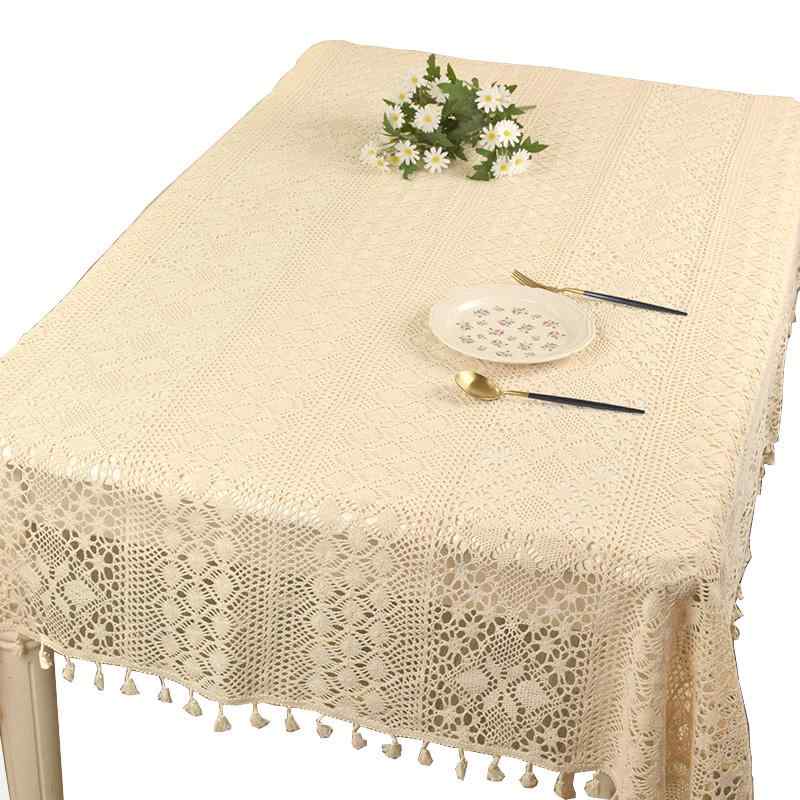 テーブルクロス おしゃれ 綿 かぎ針編み カバー 汚れ防止 インテリア タッセル キッチン ソファカバー サイドデスク 多用途 シンプル ..
