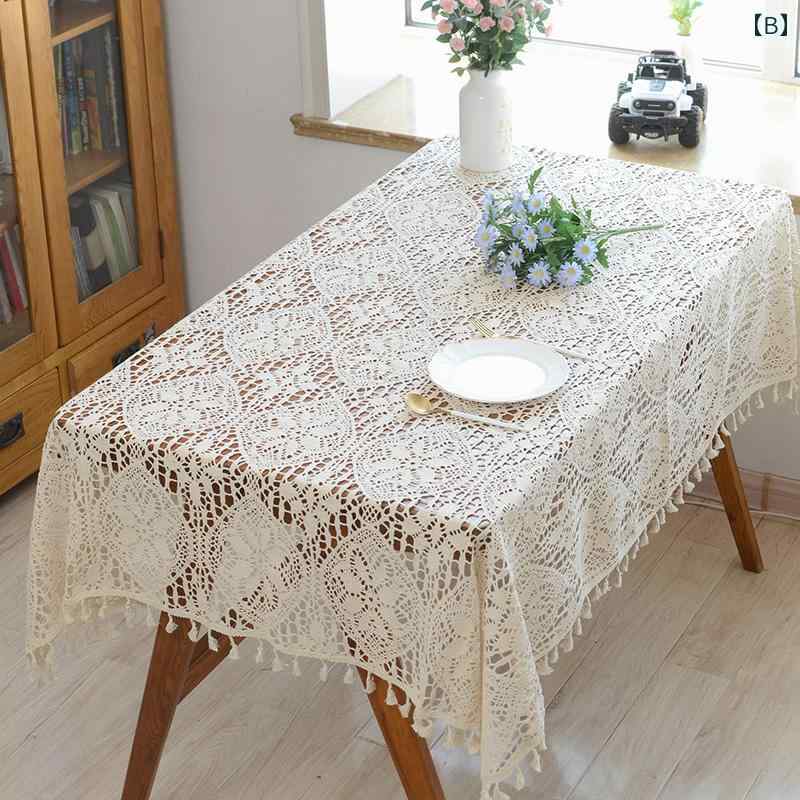 テーブルクロス おしゃれ 綿 かぎ針編み カバー 汚れ防止 インテリア タッセル キッチン ソファカバー サイドデスク 多用途 シンプル 花柄