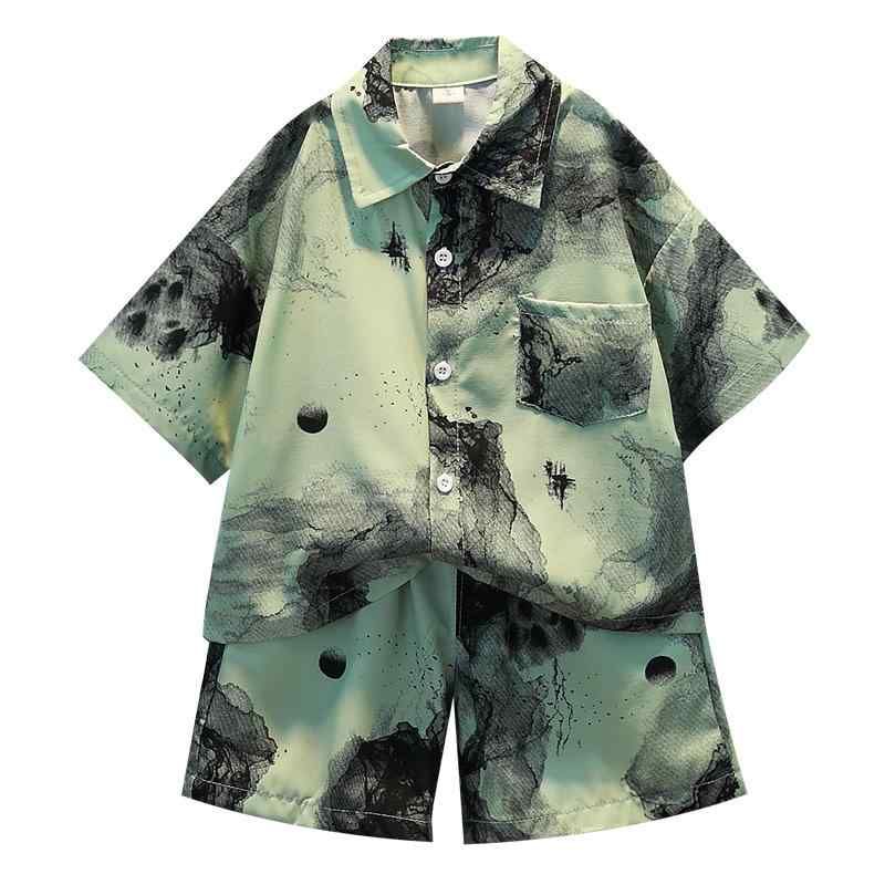セットアップ キッズ 半袖 シャツ 派手 カラフル 夏 アロハ ビーチ ハワイアン カジュアル ラフ 半ズボン 男の子 薄手 ベビー 韓国 子供 服 白 緑