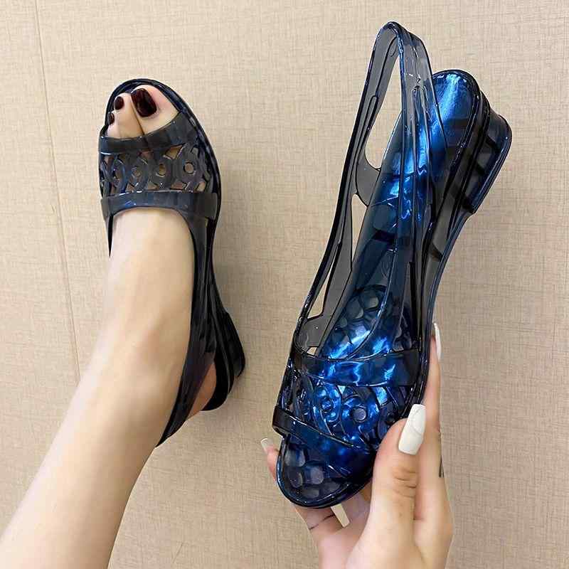 クリアサンダル レディース ウェッジソール バックストラップ ジェリー滑り止め カジュアル 透明 快適 ビーチ プール 普段使い PVC 韓国 白 紫