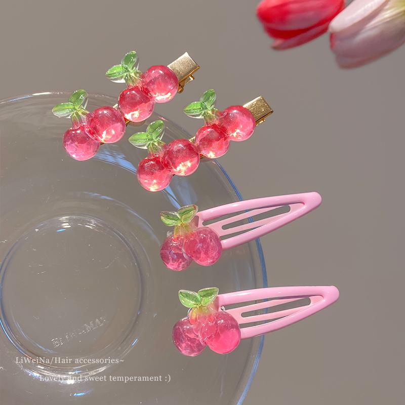 Hair Clips - ヘアクリップ 前髪 アレンジ 髪留め 韓国 女性 子供 ピンク チェリー ピン サイド ショート パッチン アクセサリー かわいい 涼し気 花