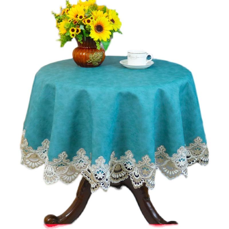 コーヒーテーブル クロス 円形 220 PUレザー レース 刺繍 厚手 ソフト 防水 耐油 インテリア ダイニング リビングルーム 装飾 アメリカン エレガント 花柄 緑 青 白