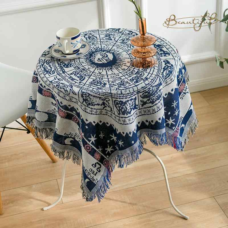 コーヒーテーブル クロス おしゃれ 正方形 長方形 90cm 綿 リネン フリンジ 厚手 ソフト 通気 リバーシブル インテリア ダイニング リビングルーム 装飾 エスニック 中国 レトロ 幾何学模様 花柄