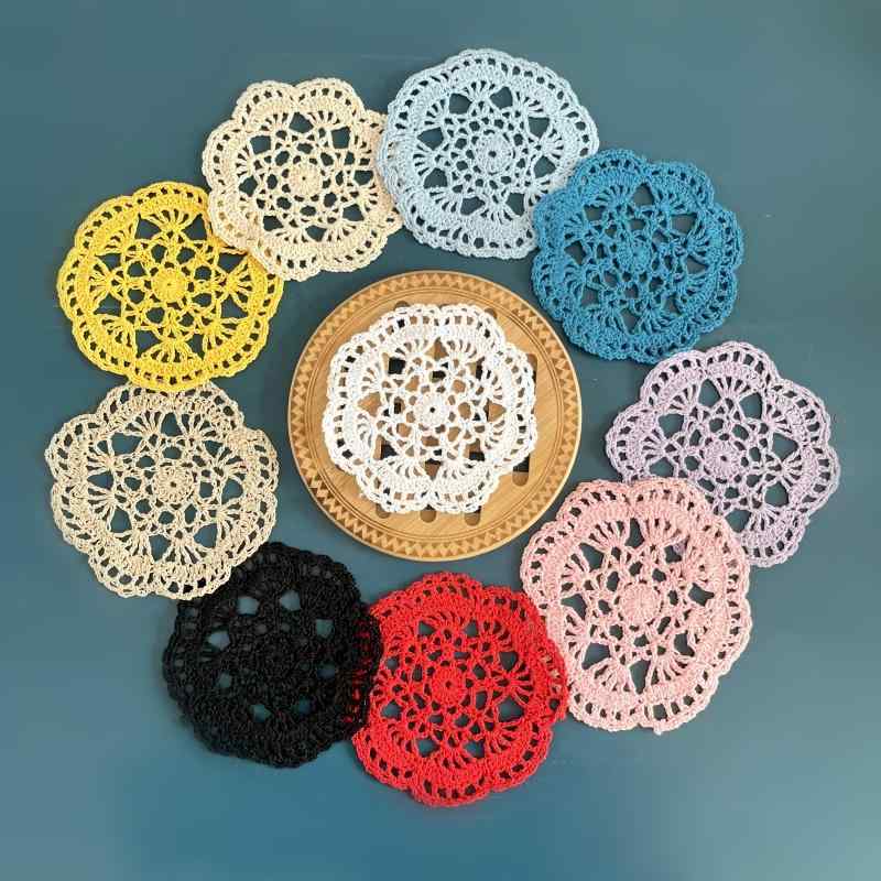 コースター おしゃれ 手作り 編み レトロ 黄色 ピンク ベージュ カップ マット シート テーブル ポット 小物 飾り 置物 インテリア シンプル レース