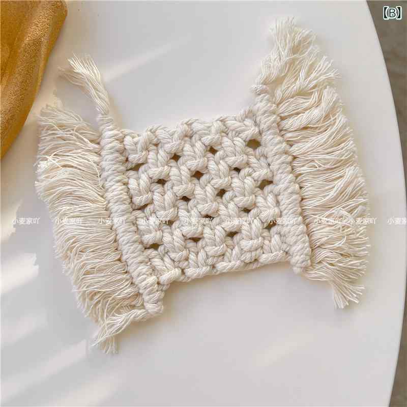 コースター おしゃれ キャンドル マット 手作り 編み フリンジ ダイニング テーブル 丸 四角 綿 ロープ 断熱 シート シンプル 白 小物 飾り カップ 置物 インテリア 布 ハート
