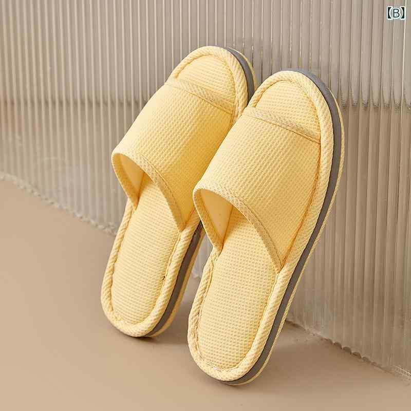 スリッパ 室内 レディース メンズ シンプル カジュアル 家庭用 フロア 静音 快適 柔らかい 滑り止め 耐久性 布底 ワッフル生地 春秋 無地 ピンク 黄色 緑
