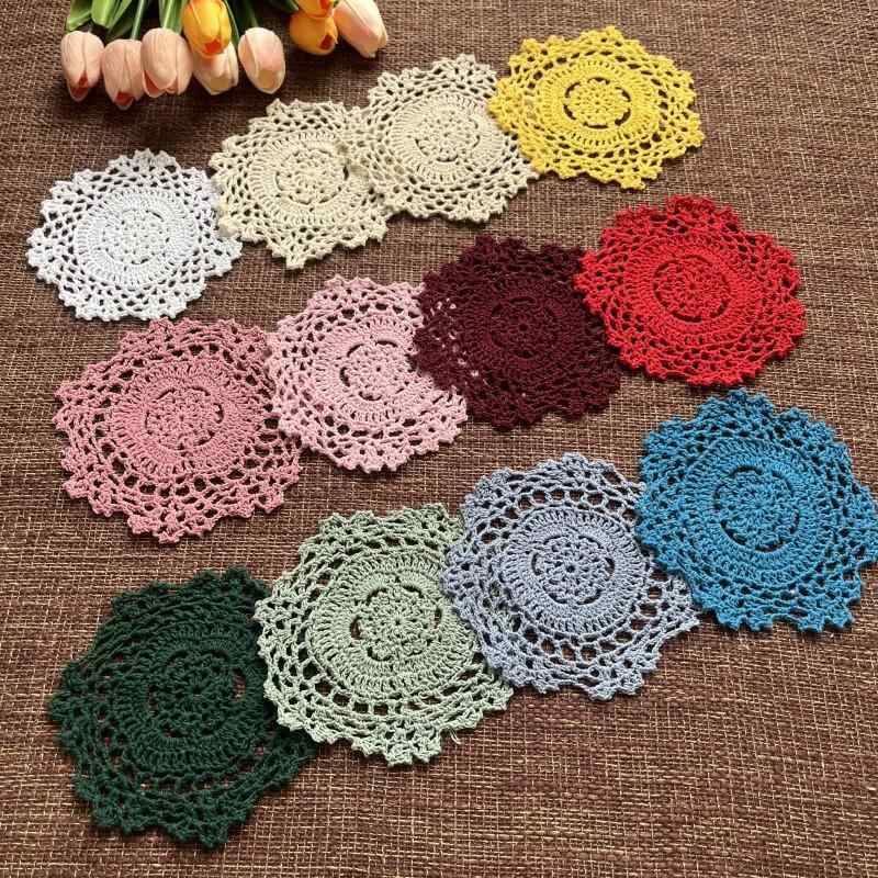 コースター おしゃれ 手作り 編み 丸 アメリカン 花瓶 マット シート カップ テーブル 置物 インテリア 飾り レース 白 黄色 ベージュ ポット