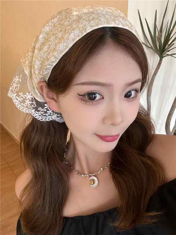 スカーフ レース 三角 頭巾 ヘアバンド レディース レトロ 春夏 薄手 韓国 かわいい ガーリー 