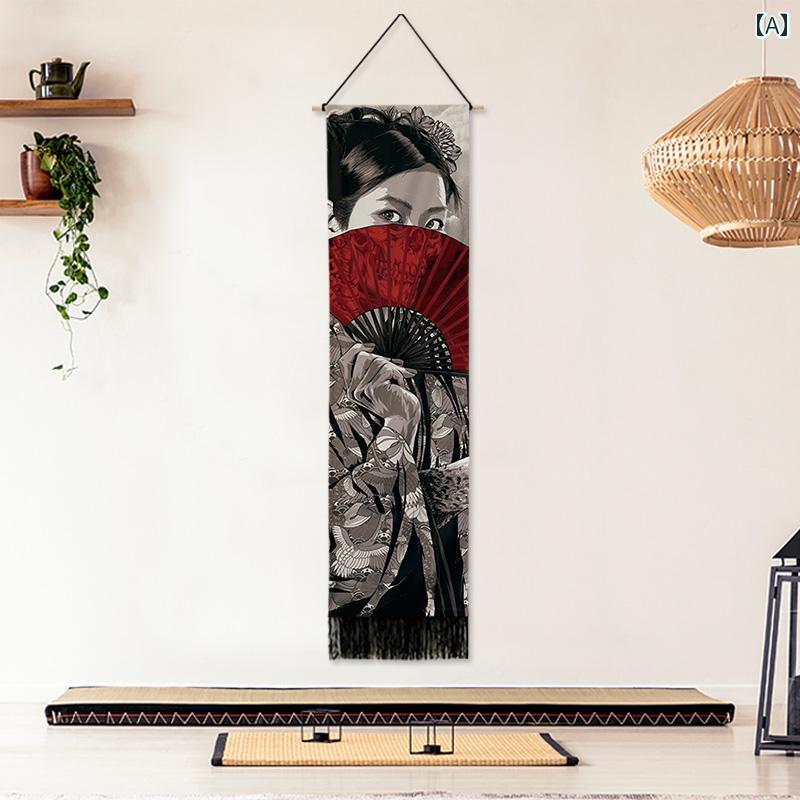 タペストリー おしゃれ 和風 掛け軸 壁掛け 布 吊り下げ 絵 洋風 縦長 装飾 タッセル インテリア 手洗..