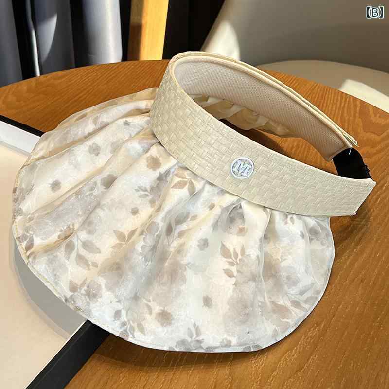 サンバイザー レディース おしゃれ 春夏 花柄 つば広 日除け サンハット ビーチ 屋外 旅行 日焼け防止 グレー ピンク 薄茶 通気性 かわいい フリーサイズ
