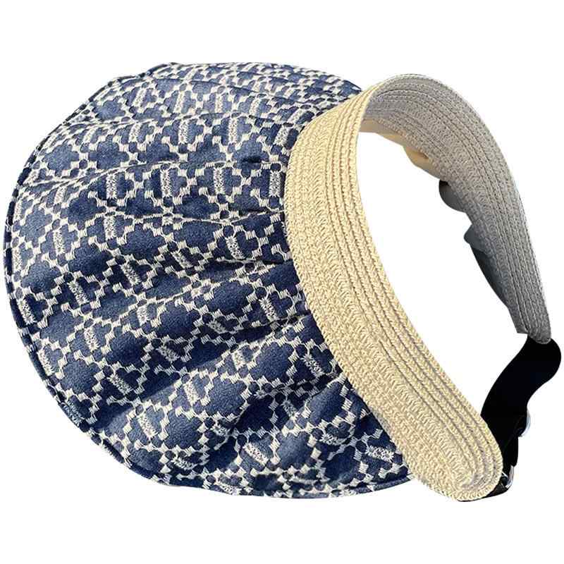 サンバイザー レディース おしゃれ 韓国 デニム 刺繍 日よけ サンハット 春夏 日焼け対策 旅行 外出 普段使い つば広 通気性 フリーサイズ 黒 青 紺