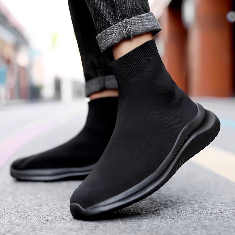 Shoes - ハイカット スニーカー メンズ レディース 春夏 ソックス シューズ PU 通気性 柔らかい 軽い 快適 伸縮性 滑り止め 耐摩耗性 メッシュ カジュアル スリーブ 韓国 ローヒール ラウンドトゥ フラット 黒 ピンク 紫