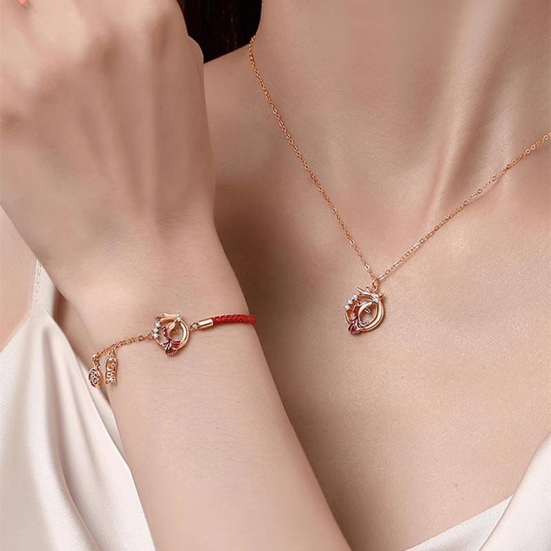 鯉 ネックレス アクセサリー ペンダント プレゼント レディース 上品 小さめ チェーン ブレスレット セット レトロ キラキラ ゴールド 箱
