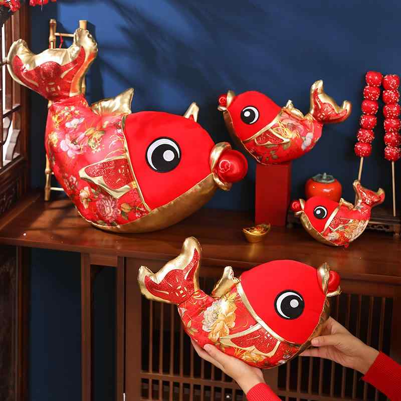 お正月 飾り インテリア 元旦 春節 装飾 おしゃれ 卓上 オーナメント 店頭 玄関 リビング 新年 ディスプレイ レイアウト 幸運 花柄 金魚 豪華 置物 赤