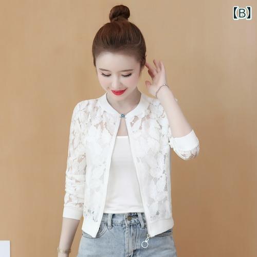 レディース ジャケット 薄手 春夏 刺繍 レース 日焼け防止 カジュアル ショート丈 軽量 大きいサイズ 長袖 ゆったり ジップアップ 透け感 黒 白 アプリコット