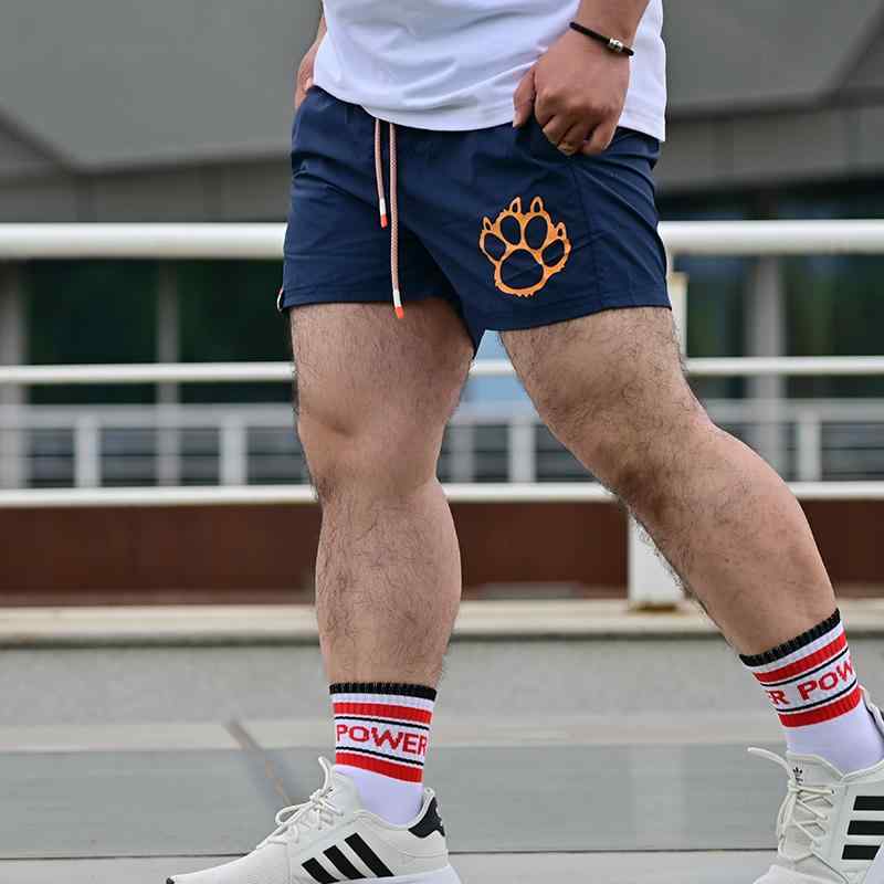 ショートパンツ メンズ 膝上 短め 大きいサイズ 速乾 ランニング スポーツ 通気性 伸縮 ゆったり トレーニング ビーチ クマ 爪 青 紺 赤