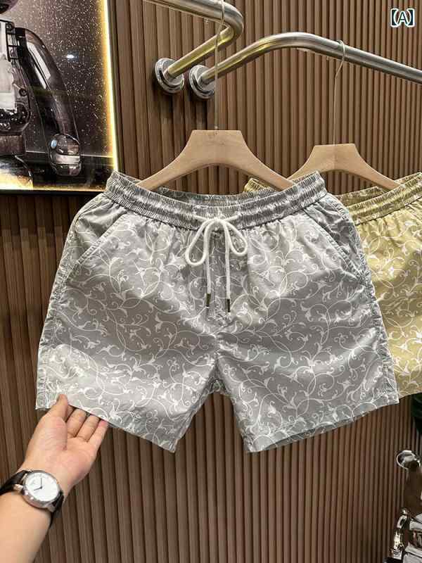 ショートパンツ メンズ 膝上 大きいサイズ 速乾 レジャースポーツ カジュアル 通気性 薄手 ゆったり グレー カーキ ビーチ ポケット 波 模様