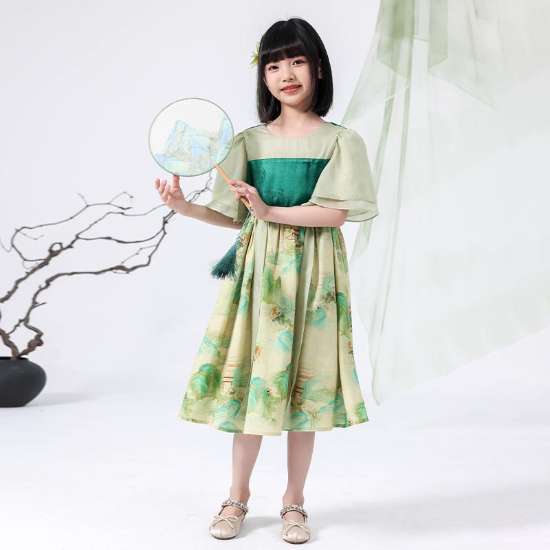 女の子 ドレス プリンセス 夏 子供 服 キッズ ガール ワンピース 半袖 かわいい グリーン 裏地 パーティー お遊戯 発表会