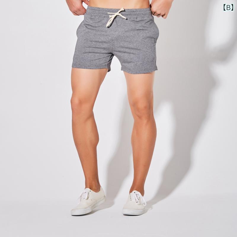 ショートパンツ メンズ 膝上 短め スポーツ リボン レジャー スリム 薄手 ランニング フィットネス カジュアル 大きいサイズ 単色 カラフル 黒 青 オレンジ