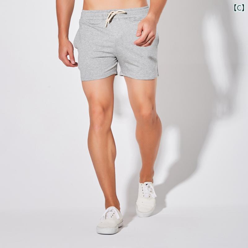 ショートパンツ メンズ 膝上 短め スポーツ リボン レジャー スリム 薄手 ランニング フィットネス カジュアル 大きいサイズ 単色 カラフル 黒 青 オレンジ