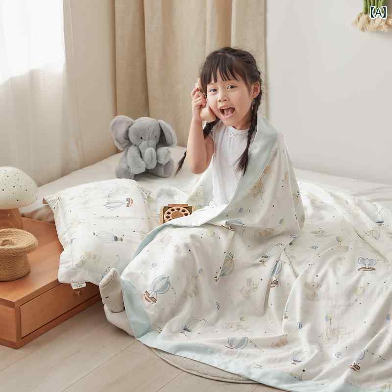 ブランケット 子供 夏用 肌掛け ガーゼ タオル キルト 竹繊維 4層 幼稚園 昼寝 ソファ リビング 寝室 エアコン 涼しい 快適 通気性 吸湿性 抗菌 防ダニ かわいい うさぎ 象 城 [2]