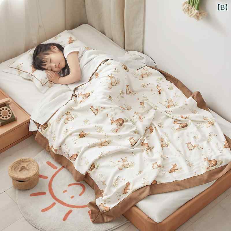ブランケット 子供 夏用 肌掛け ガーゼ タオル キルト 竹繊維 4層 幼稚園 昼寝 ソファ リビング 寝室 エアコン 涼しい 快適 通気性 吸湿性 抗菌 防ダニ かわいい うさぎ 象 城 [3]