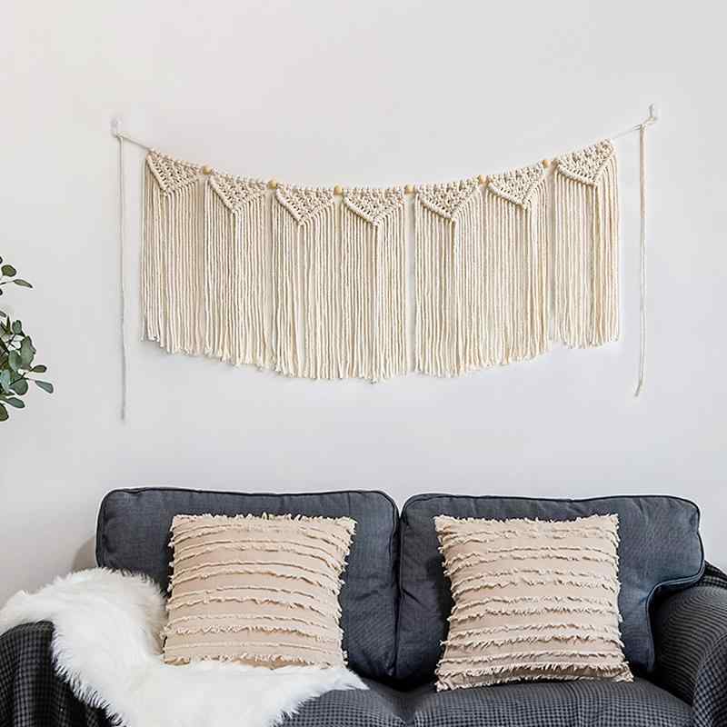 壁飾り タペストリー マクラメ 吊り下げ ウォールハンギング インテリア 模様替え デコレーション 装飾品 雑貨 リビング 寝室 綿 ロープ ウッドビーズ フリンジ 北欧 おしゃれ 金 白