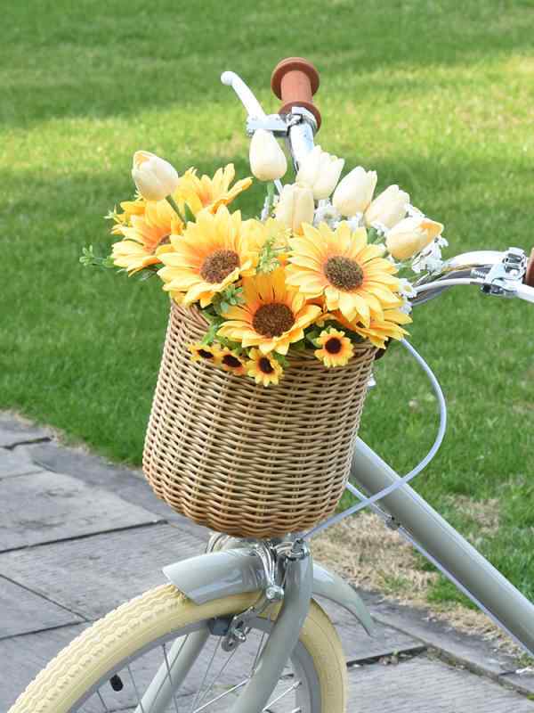 自転車 前カゴ 後付け キッズ レトロ 編み バスケット スクーター フロント マウンテンバイク 茶色 アプリコット ピンク 大容量 頑丈 耐久性 簡単 かわいい