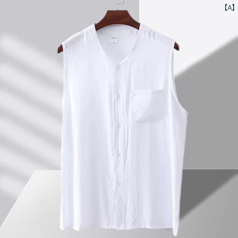 タンクトップ メンズ 大きいサイズ 60代 夏 薄手 綿 肌着 おじいちゃん 吸湿 通気性 ラウンドネック 白 黒 青 部屋着 ボタン ポケット 前開き