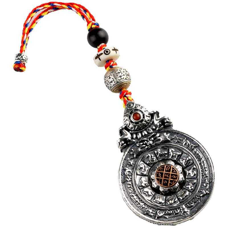 大ぶり ペンダント チベット 密教 スターリングシルバー 925 回転式 九宮八掛 干支 ネックレス アクセサリー メンズ レディース 銀