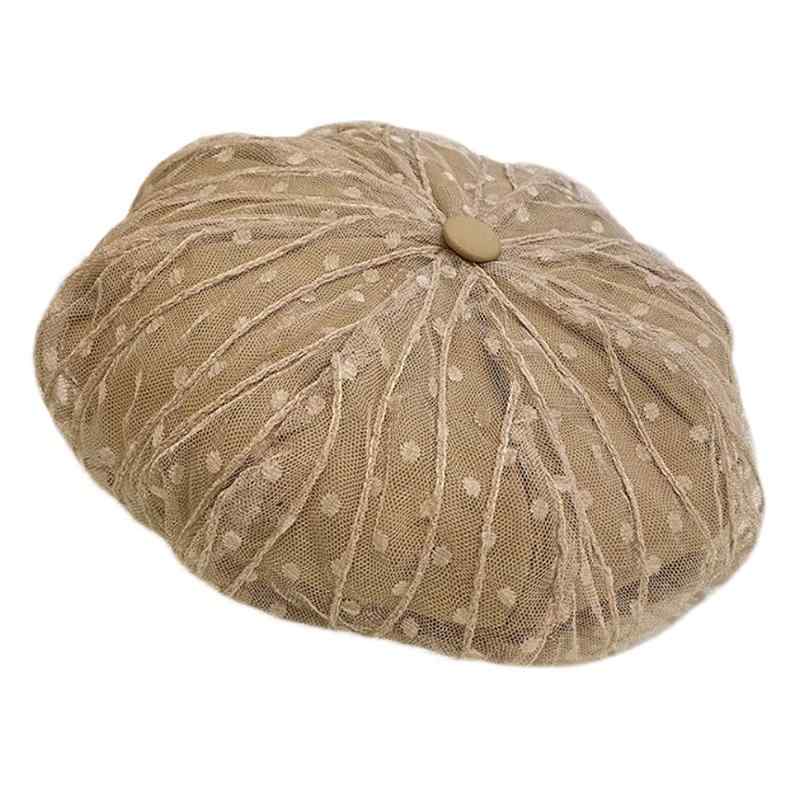 ベレー帽 レディース 春夏 おしゃれ シンプル 韓国 レース 画家 フェミニン 小顔 ショッピング お出かけ 黒 青 カーキ 秋 透け感 シアー シースルー 調節可能