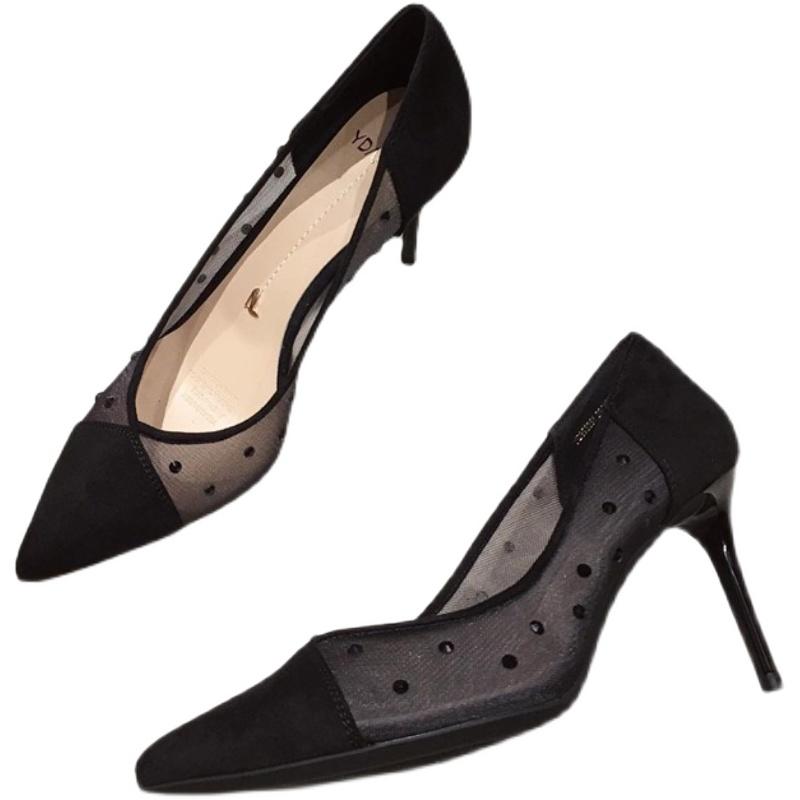 レディース パンプス シアー メッシュ 春秋 ポインテッドトゥ 通気性 防滑 つや消し ピンヒール キラキラ ラインストーン 結婚式 パーティー 二次会 スタイリッシュ エレガント 黒 アプリコット ベージュ