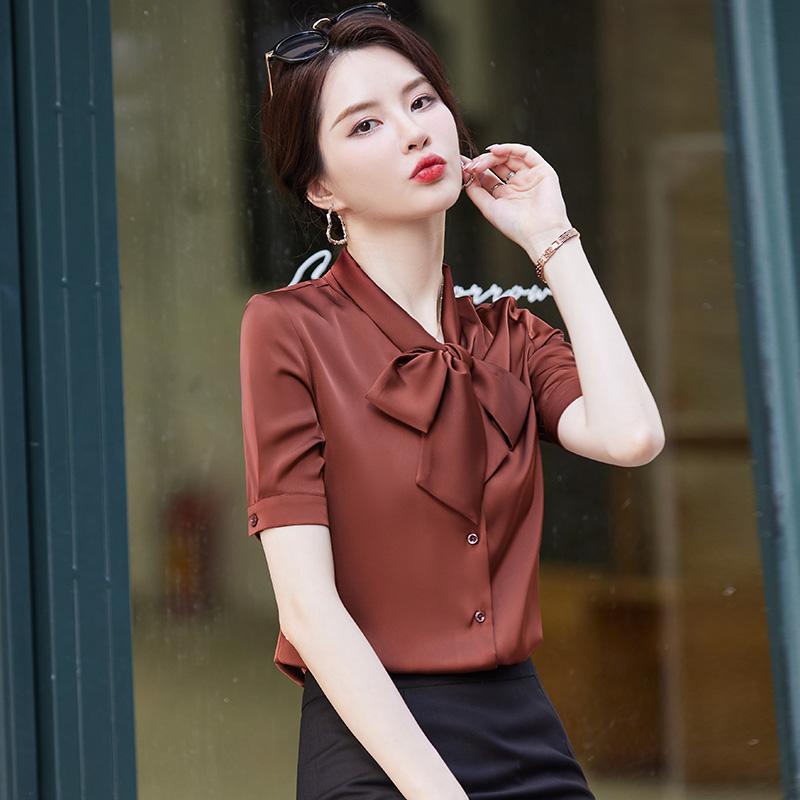 サテン 生地 ブラウス 光沢 シャツ レディース おしゃれ トップス オフィス グレー 白 ワインレッド パ..