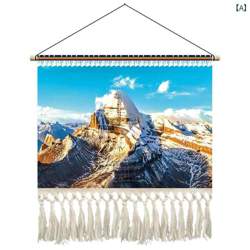 タペストリー 風景 山 チベット 雪山 絵画 吊り 布 インテリア おしゃれ リビング ルーム ベッド 寝室 ホテル 壁画 厚手 タッセル付き