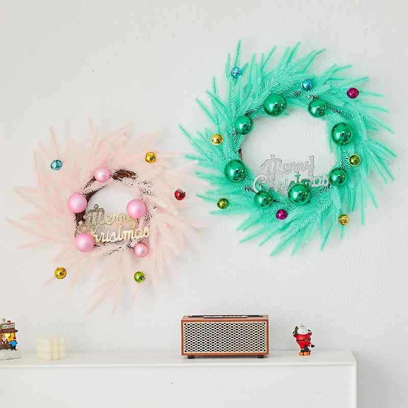 クリスマス 飾り おしゃれ 冬 12月 装飾 デコレーション アレジメント 店舗 室内 ドア 壁かけ ピンク 青 リース Merry Christmas マカロンカラー