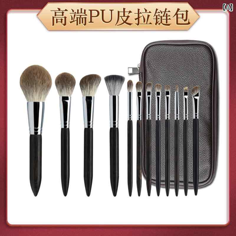 メイクブラシセット 毛ふわふわ 化粧筆 ビューティー チーク アイシャドウ パウダー 筆 柔らかい フォックス 収納 ポーチ セット 持ち運び 便利 ブラック ブラウン