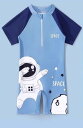 子供 水着 男の子 半袖 キッズ ジュニア 伸縮性 通気性 速乾 オールインワン ジップアップ スイムキャップ ゴーグル バッグ 半ズボン ラッシュガード 日焼け防止 海 プール シンプル かわいい 紺 青 宇宙飛行士