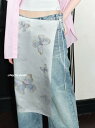 ラップスカート レイヤード 春夏 レディース 重ね着 体型カバー カジュアル おしゃれ レトロ プリント 蝶々 うさぎ