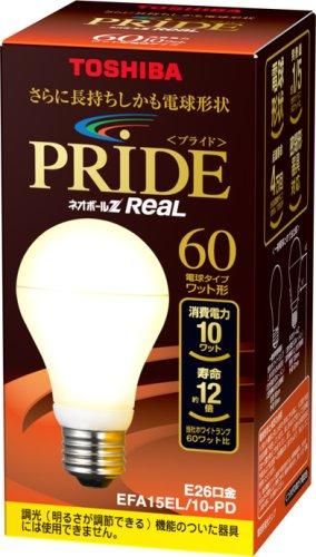 TOSHIBA ネオボールZリアルPRIDE A形 60Wタイプ 電球色 EFA15EL/10-PD 口金直径26mm TOSHIBA ネオボールZリアルPRIDE A形 60Wタイプ 電球色 EFA15EL/10-PD 口金直径26mm
