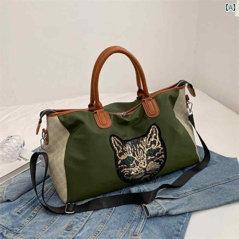 旅行バッグ 軽量 レディース メンズ 大容量 防水 フィットネス ショルダー チャック ポケット フック 刺繡 猫 黒 緑 大人 おしゃれ frontop-12252309 フロントップ楽天市場店 サンプル画像2