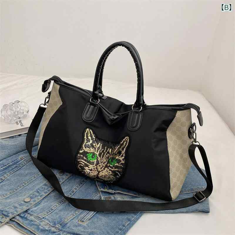 旅行バッグ 軽量 レディース メンズ 大容量 防水 フィットネス ショルダー チャック ポケット フック 刺繡 猫 黒 緑 大人 おしゃれ frontop-12252309 フロントップ楽天市場店 サンプル画像3