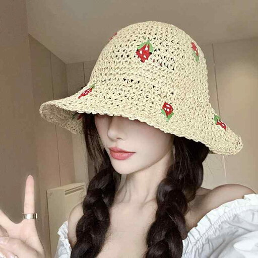 帽子 レディース 麦わら 夏 涼しい 日焼け防止 日よけ かわいい ストローハット バケハ 海 つば広 ビーチ 折りたたみできる いちご アイボリー オールシーズン 帽子 レディース 麦わら 夏 涼しい 日焼け防止 日よけ かわいい ストローハット バケハ 海 つば広 ビーチ 折りたたみできる いちご アイボリー オールシーズン