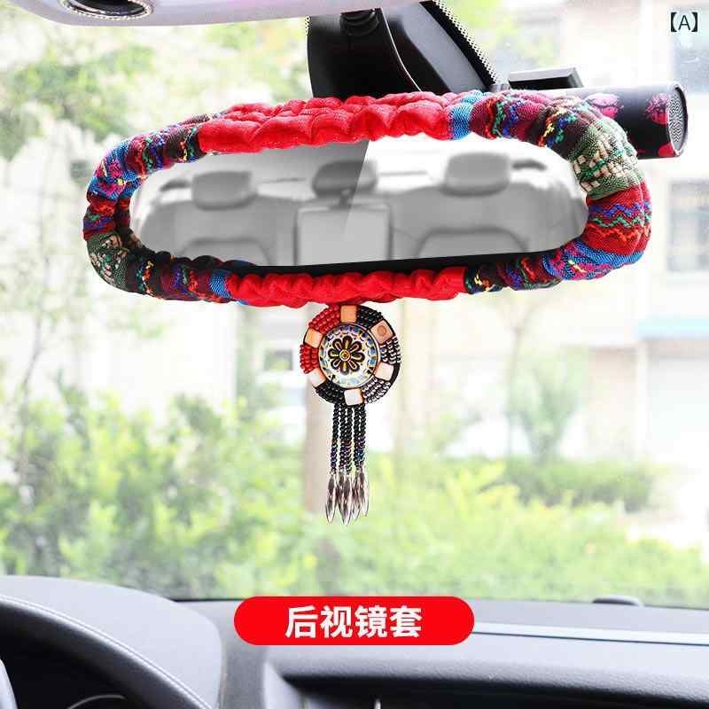 車 ルームミラー かわいい カバー 装飾 内装 カー用品 アクセサリー インテリア 雑貨 エスニック風 バ..