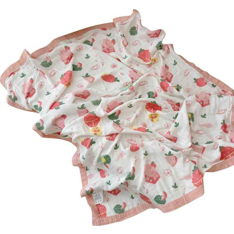 ガーゼ 生地 ブランケット 夏用 4層 竹 繊維 綿 子供 快適 赤ちゃん 冷感 薄手 軽量 通気性 吸湿 柔らかい 肌に優しい 洗える エアコン 温度調整 かわいい イチゴ ウサギ クマ