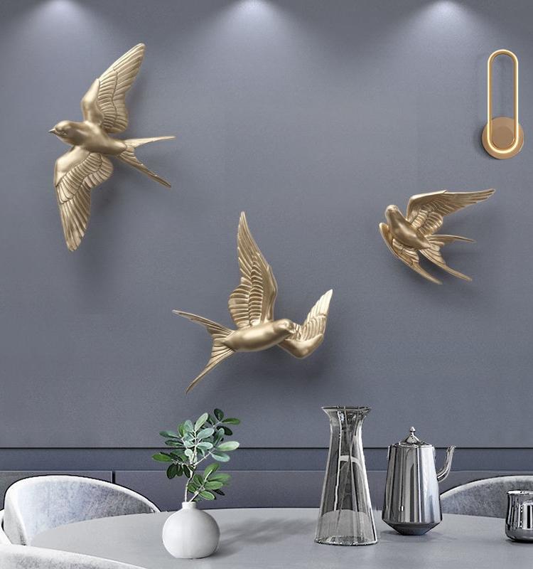 ウォールデコレーション 北欧風 樹脂 3D 立体 インテリア 装飾 壁飾り モダン レトロ ディスプレイ リビング 寝室 玄関 ツバメ ゴールド